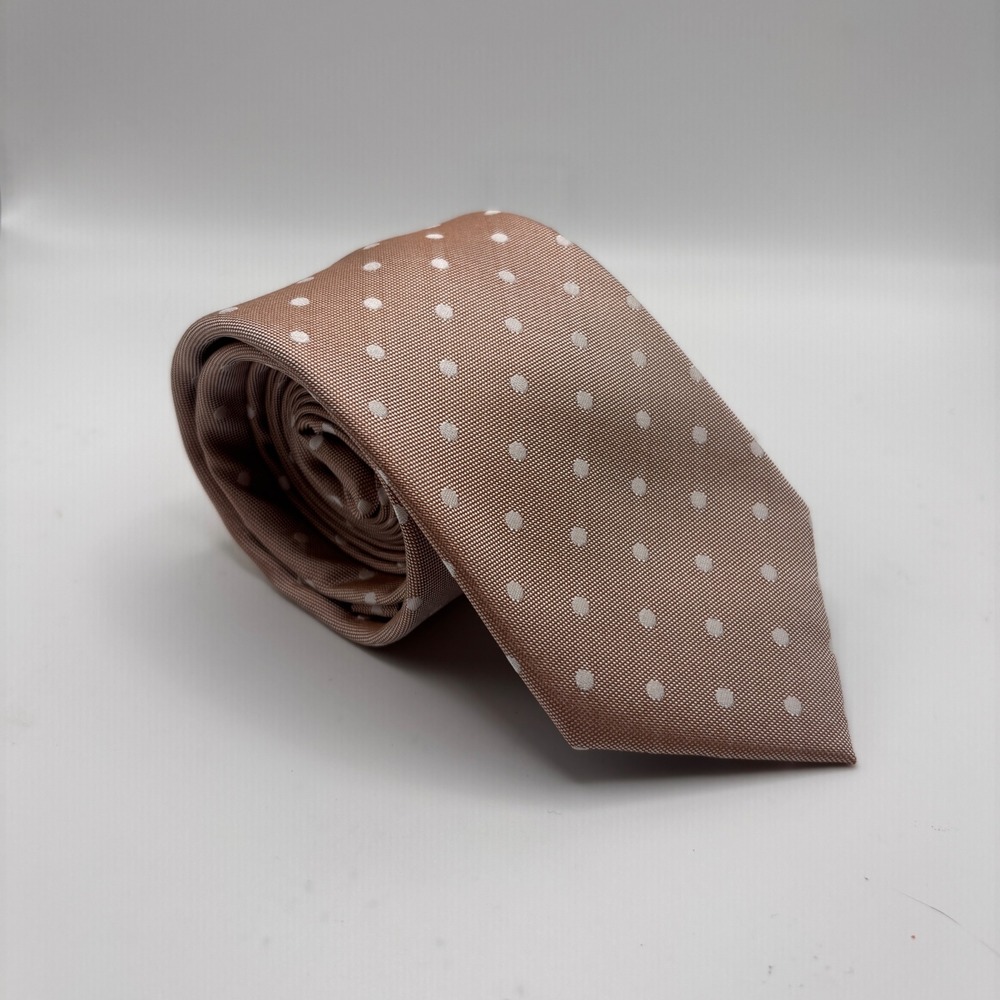 Jos.A.Bank 1905 Tan White Polka Dot 100% Silk Tie Size 58"x2.75" NWT